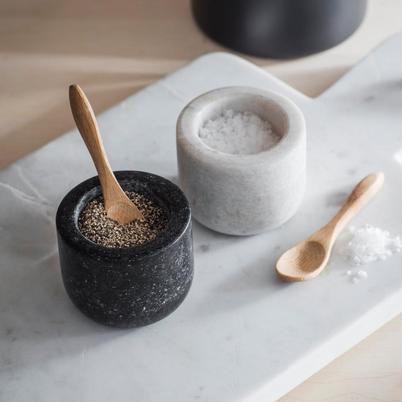 Brompton Salt & Pepper Pinch Pots with Bamboo Spoons