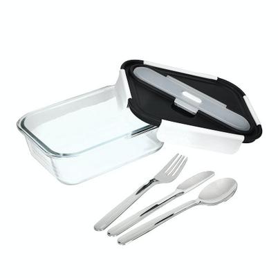 Built Glass Lunch Box With Utensils 900ml Cutlery Food Travel