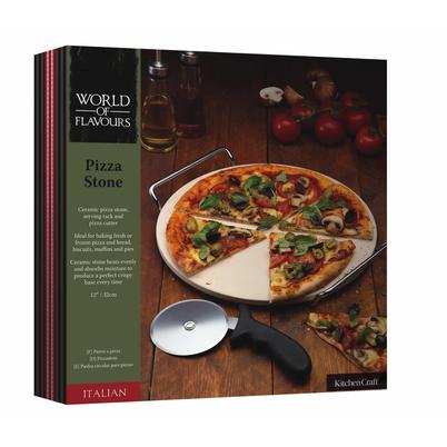 KitchenCraft World of Flavours Pizza Stone & Cutter