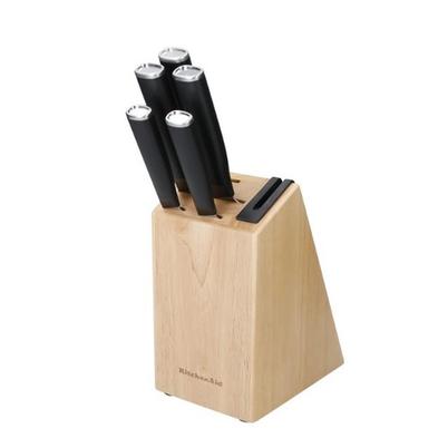 KitchenAid 5-Piece Japanese Steel Knife Set with Sharpener and Birchwood Block