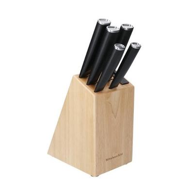 KitchenAid 5-Piece Japanese Steel Knife Set with Sharpener and Birchwood Block