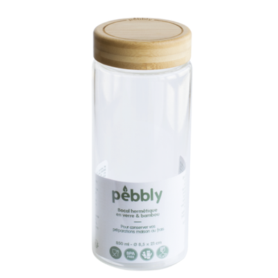 Pebbly Round Glass Jar with Bamboo Screw Lid