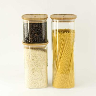 Pebbly Square Glass Canister with Bamboo Lid