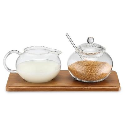 Glass Sugar Bowl & Creamer Tray Set