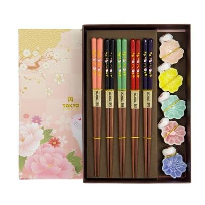 Tokyo Design Studio Rabbit Sakura Chopstick & Rest Giftset 5