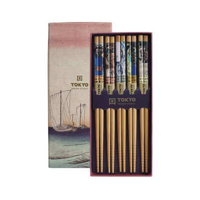 Tokyo Design Studio Woodblock Prints Chopstick Giftset 5