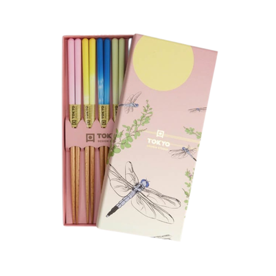 Tokyo Design Studio Wooden Pink Dragonfly Chopstick Giftset 5