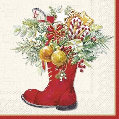 IHR Christmas Lunch Napkins Boots Cream