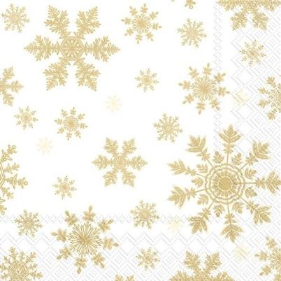 IHR Christmas Lunch Napkins Falling Snowflakes Gold