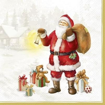 IHR Christmas Lunch Napkins Happy Santa Gold