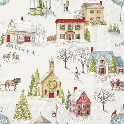 IHR Christmas Lunch Napkins Snowy Village Cream