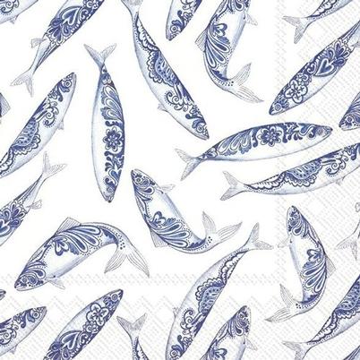 IHR Lunch Napkins Decorative Fish White 