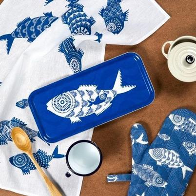 Jamida Shoal of Fish Blue Serving Tray by Asta Barrington 32cmx15cm
