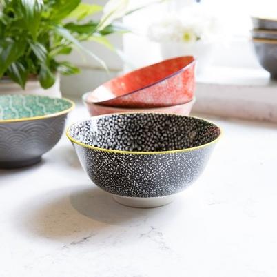 KitchenCraft Black & White Floral Ceramic Bowl