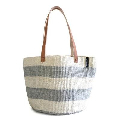 Mifuko Kiondo Shopper Basket Light Grey Stripes Medium