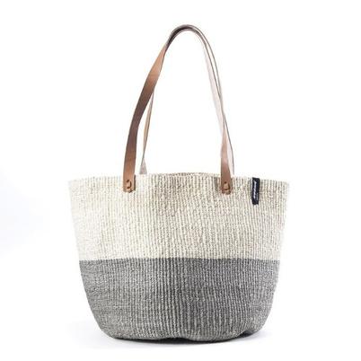 Mifuko Kiondo Shopper Basket Natural and Light Grey Medium