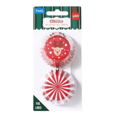 PME Rudolph Christmas Foil-lined Mini Cupcake Cases 60pk