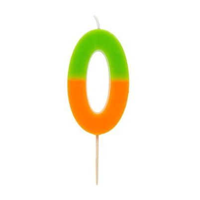 TT Orange & Green Number 0 Birthday Candle