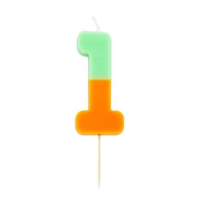 TT Orange & Mint Green Number 1 Birthday Candle