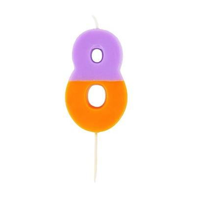 TT Orange & Purple Number 8 Birthday Candle