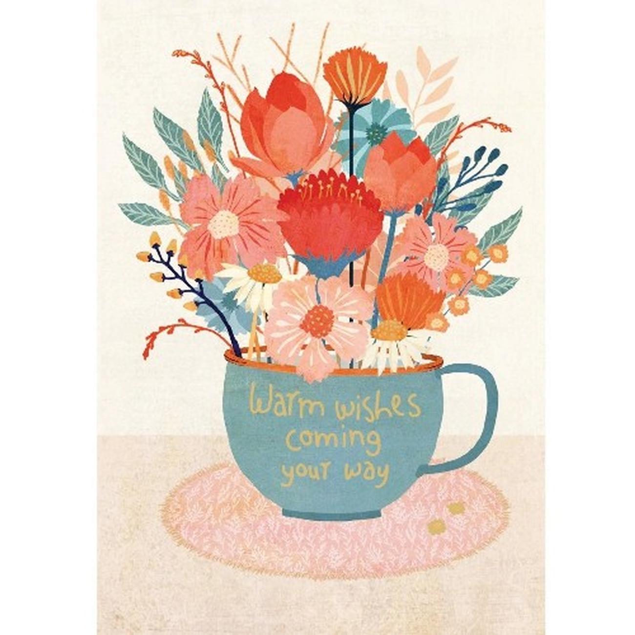 greeting-card-warm-wishes-cup-of-flowers - Greeting Card - Warm Wishes Coming Your Way