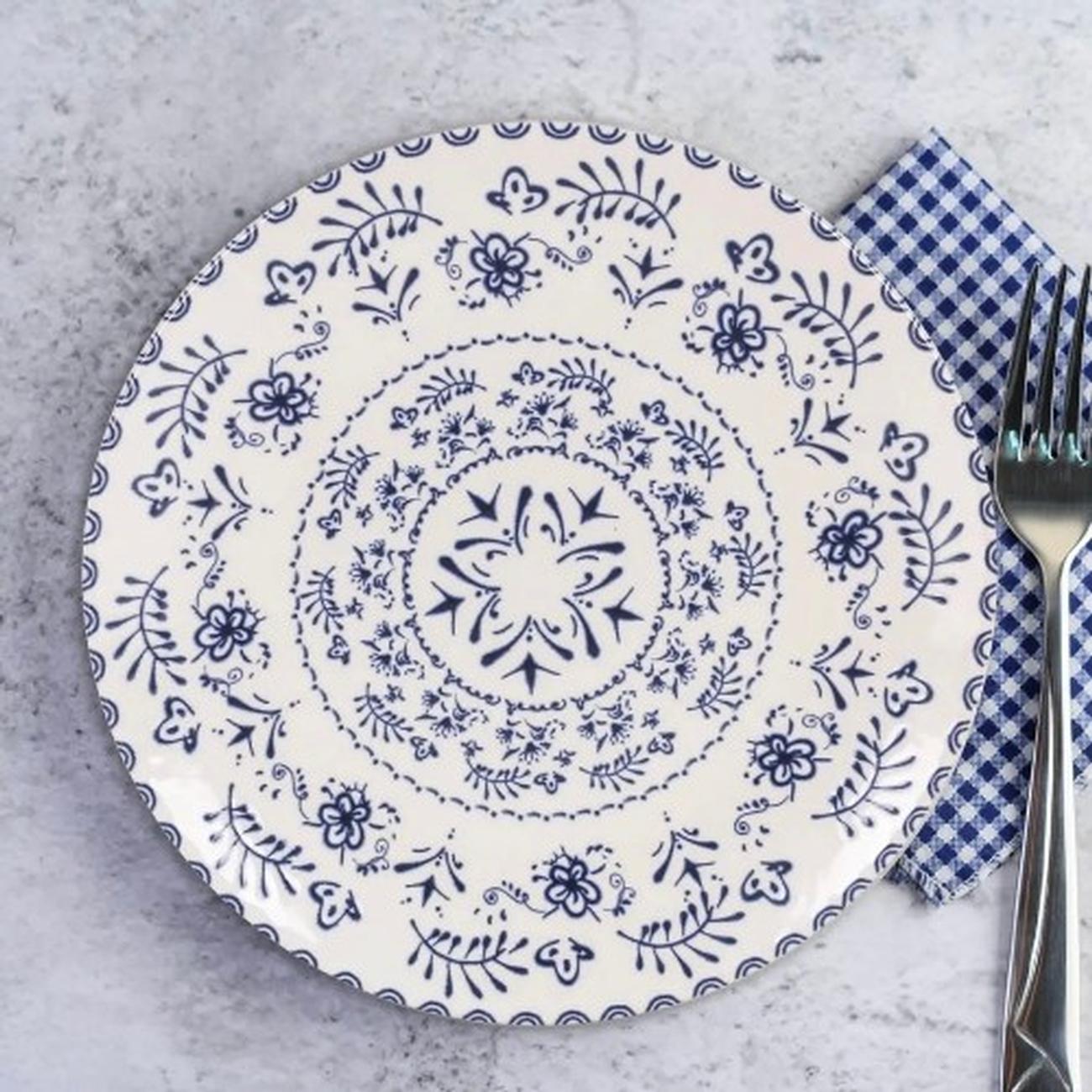 dessert-plate-20cm-blur-monaco-glossy - Monaco Blue Floral Dessert Plate 20cm