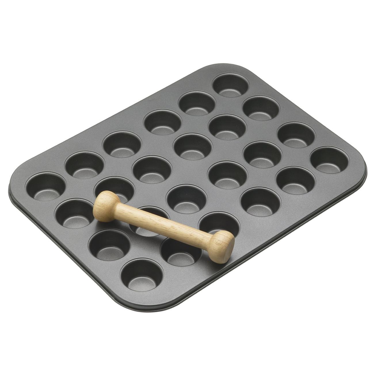 MasterClass Non Stick 24 Hole Mini Tart Tin Wooden Tool