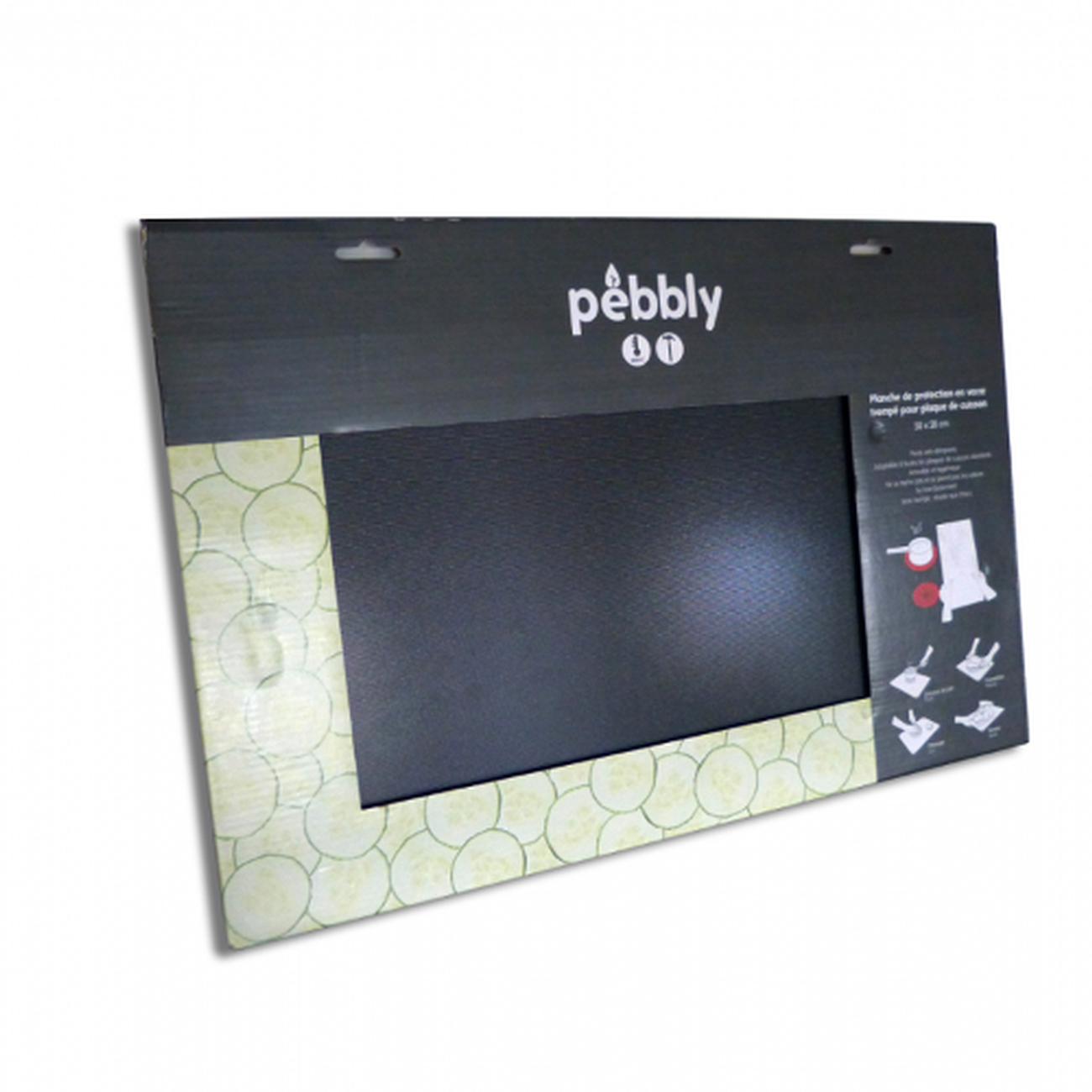 Pebbly Tempered Glass Stovetop Protector Half Size Black