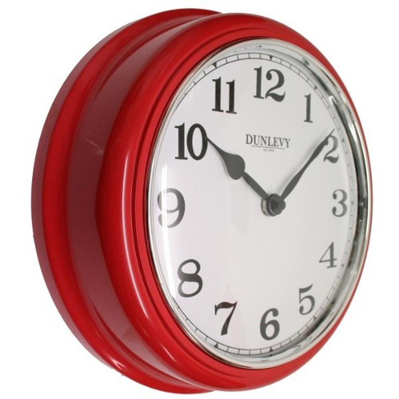 red-deep-wall-clock-10in-plastic-dunlevy - Dunlevy Deep Wall Clock Plastic Red 10in