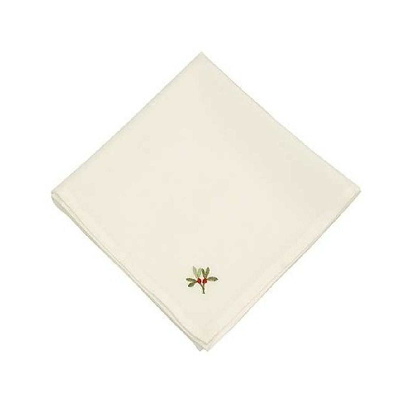 walton-embroidered-napkins-white-holly-berry-Christmas - Walton & Co Holly Berry White Napkins Set of 2