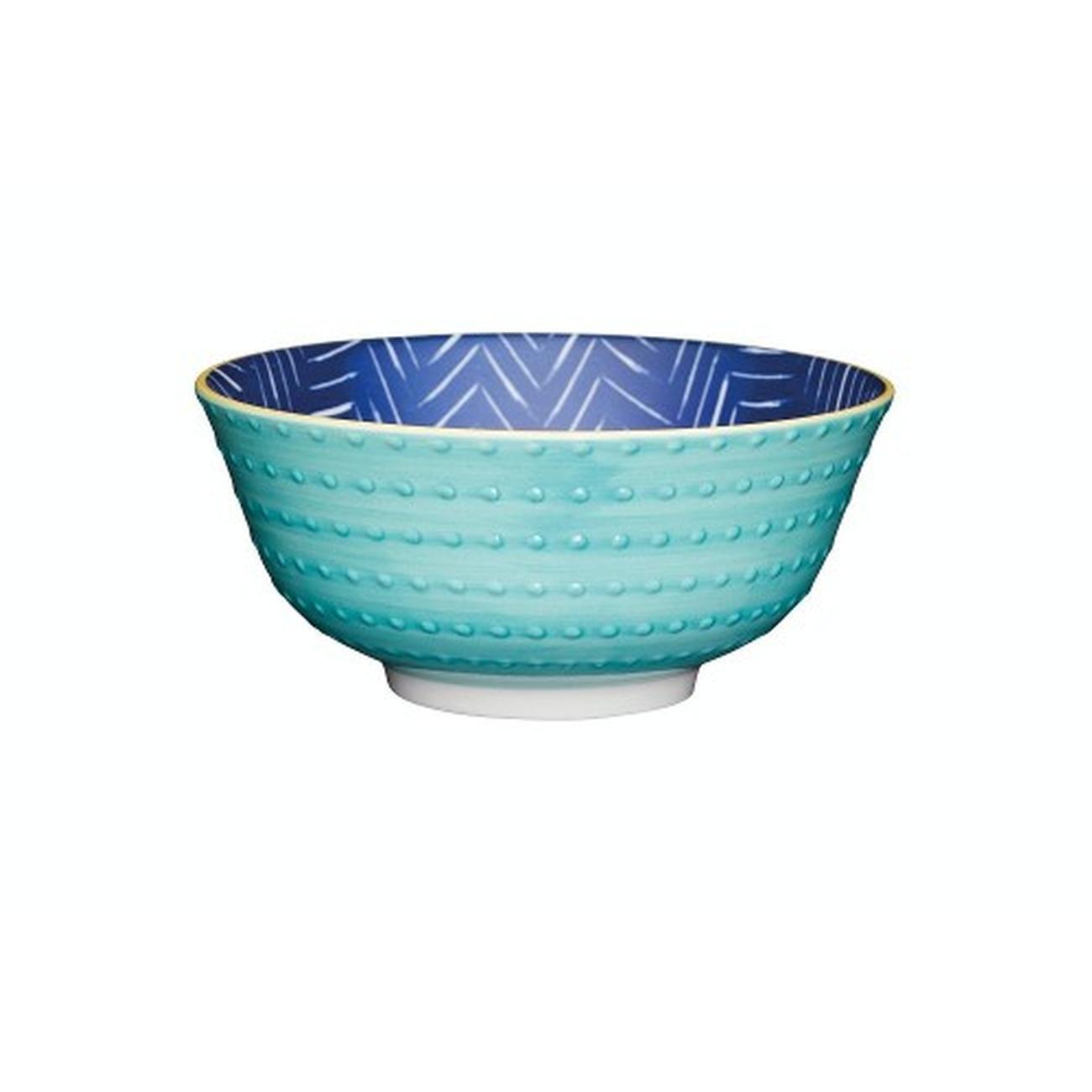 kitchencraft-blue-chevron-spotty-ceramic-bowl - KitchenCraft Spotty Blue Chevron Ceramic Bowl