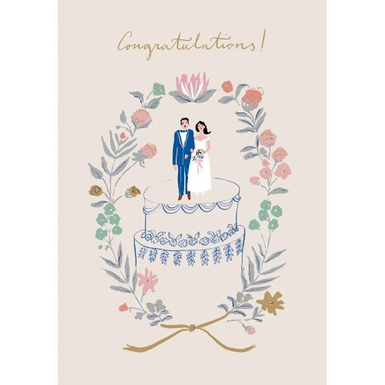 petit-card-wedding-couple-on-cake-congratulations - Petit Card - 'Congratulations' Wedding Couple On A Cake