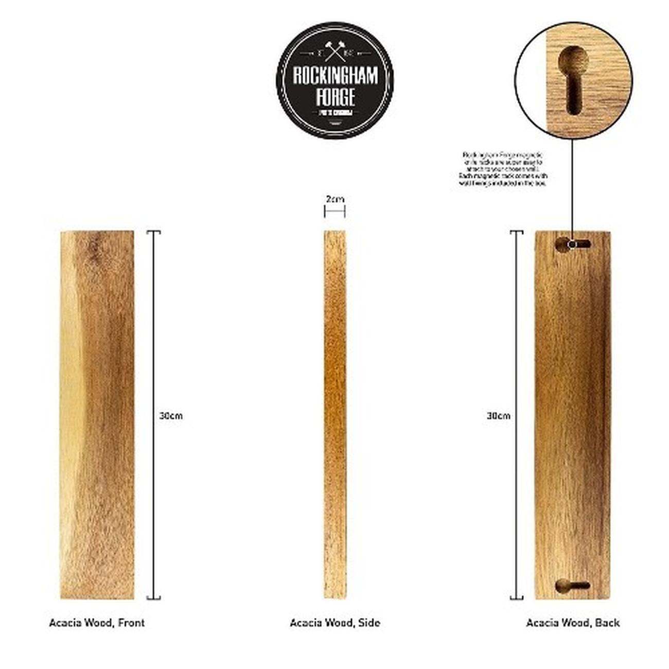 rockingham-forge-magnetic-knife-rack-30cm-acacia-wood - Rockingham Forge Acacia Magnetic Knife Rack 30cm