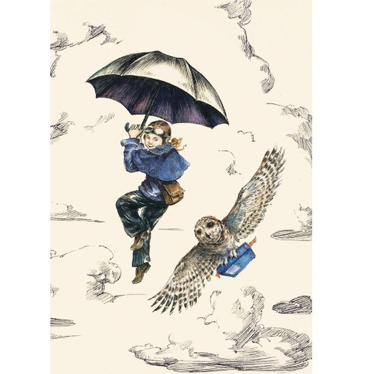 roger-la-borde-mondoodle-girl-and-owl-petit-greeting-card - Greeting Card - Girl & Owl, Mondoodle Design