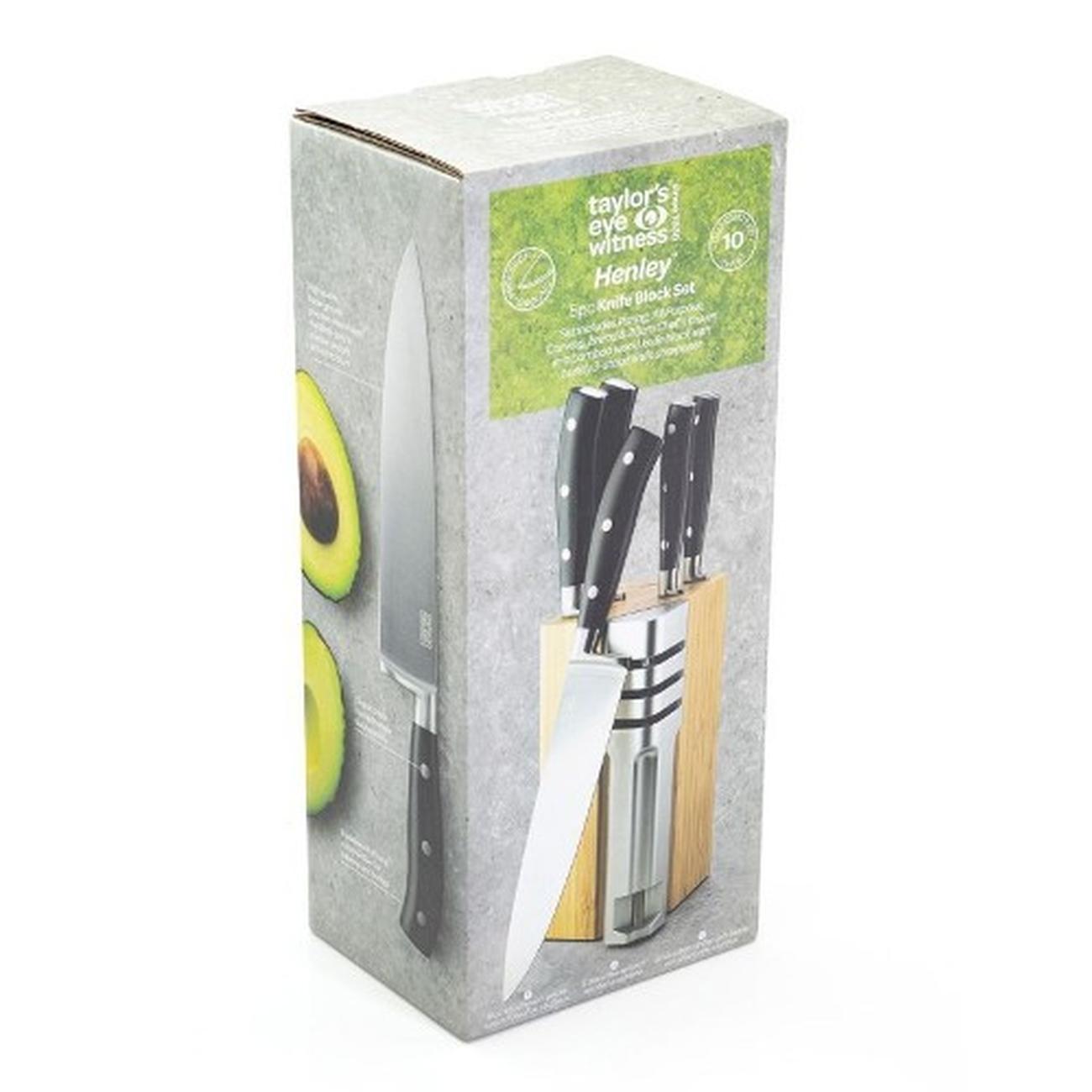 Henley 5 Piece Kitchen Knife Knife & Bamboo Wood Block Set With