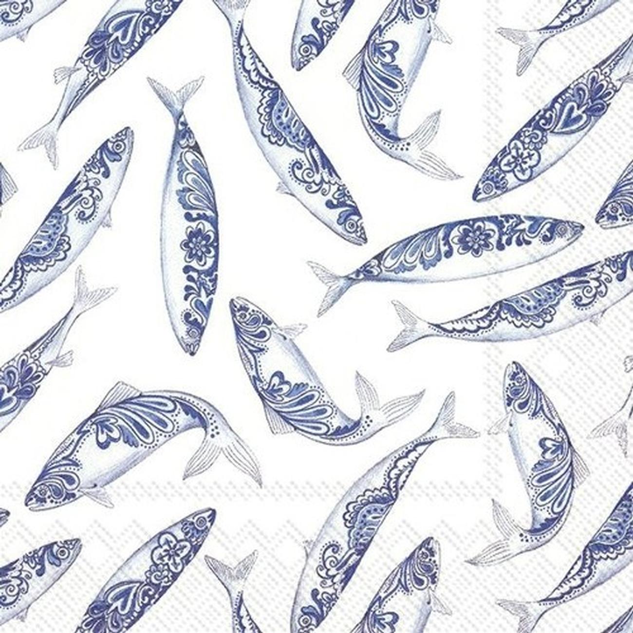 ihr-decorative-fish-white-lunch-napkins - IHR Lunch Napkins Decorative Fish White 