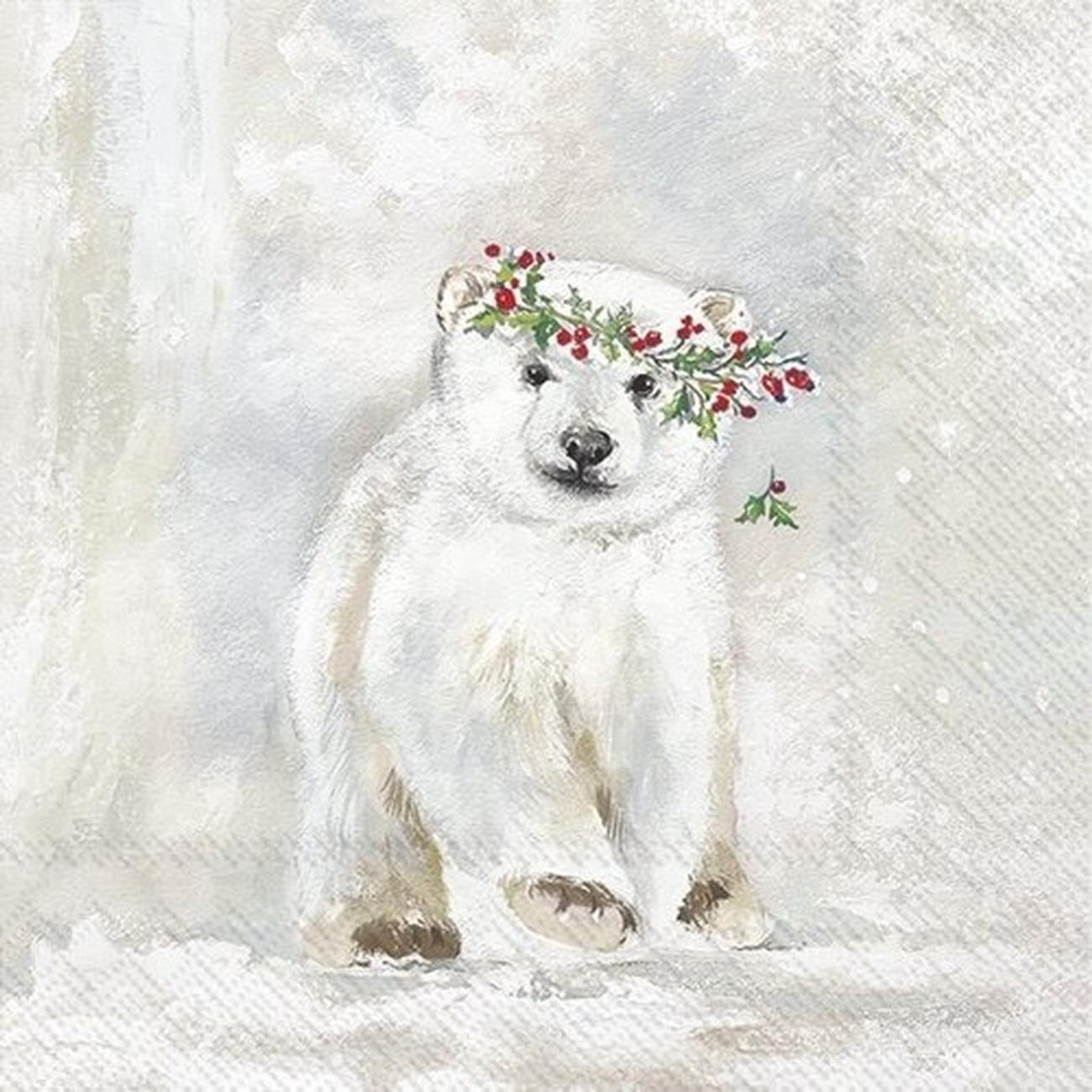 ihr-flocke-light-grey-cocktail-napkins - IHR Christmas Cocktail Napkins Flocke Polar Bear