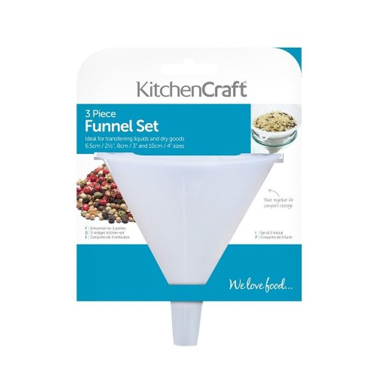 kc-set-of-3-polypropylene-funnels  - KitchenCraft Set of 3 Polypropylene Food Safe Funnels