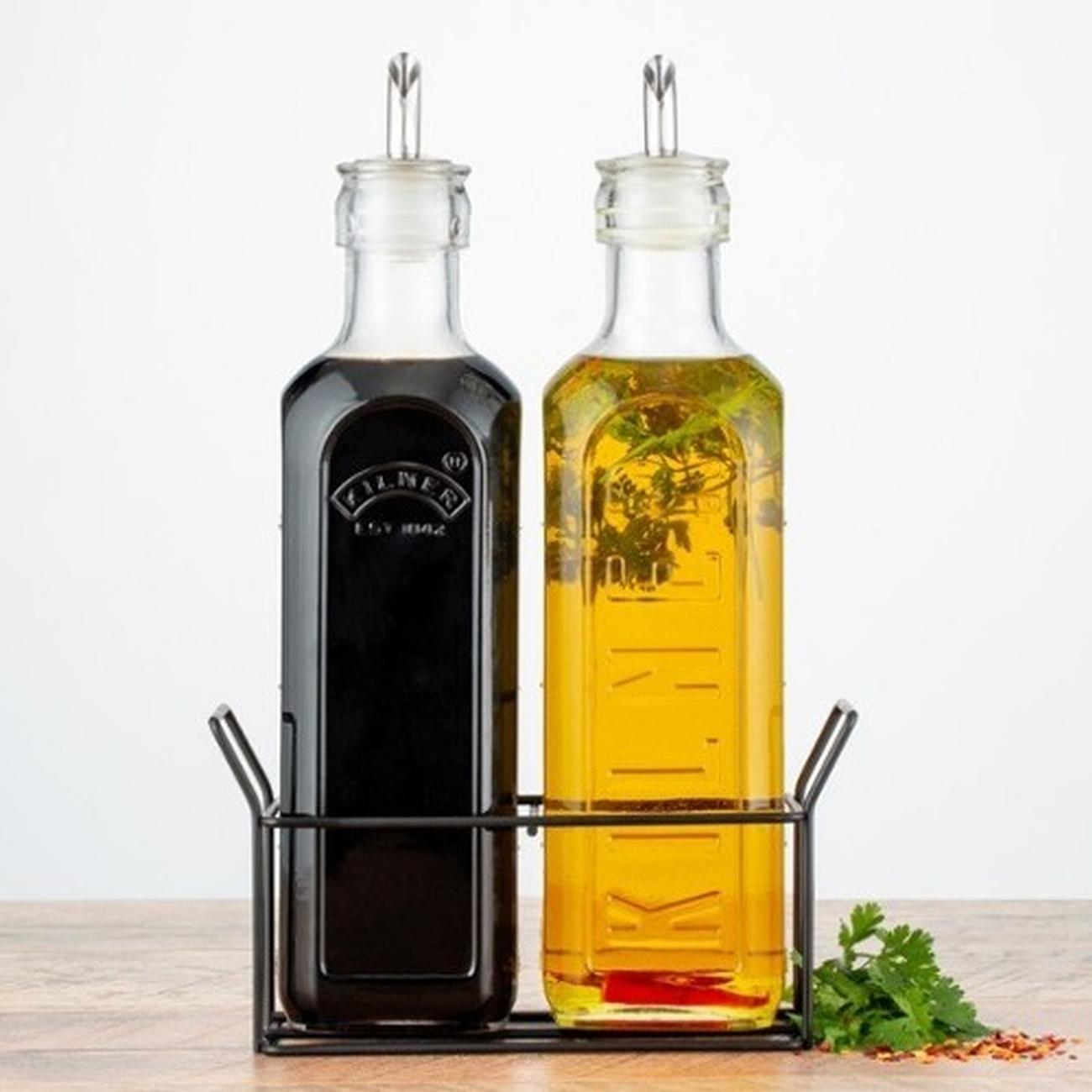 kilner-set-2-oil-bottles-rack-0-6-litre - Kilner Set Of 2 Oil Bottles 600ml & Metal Rack