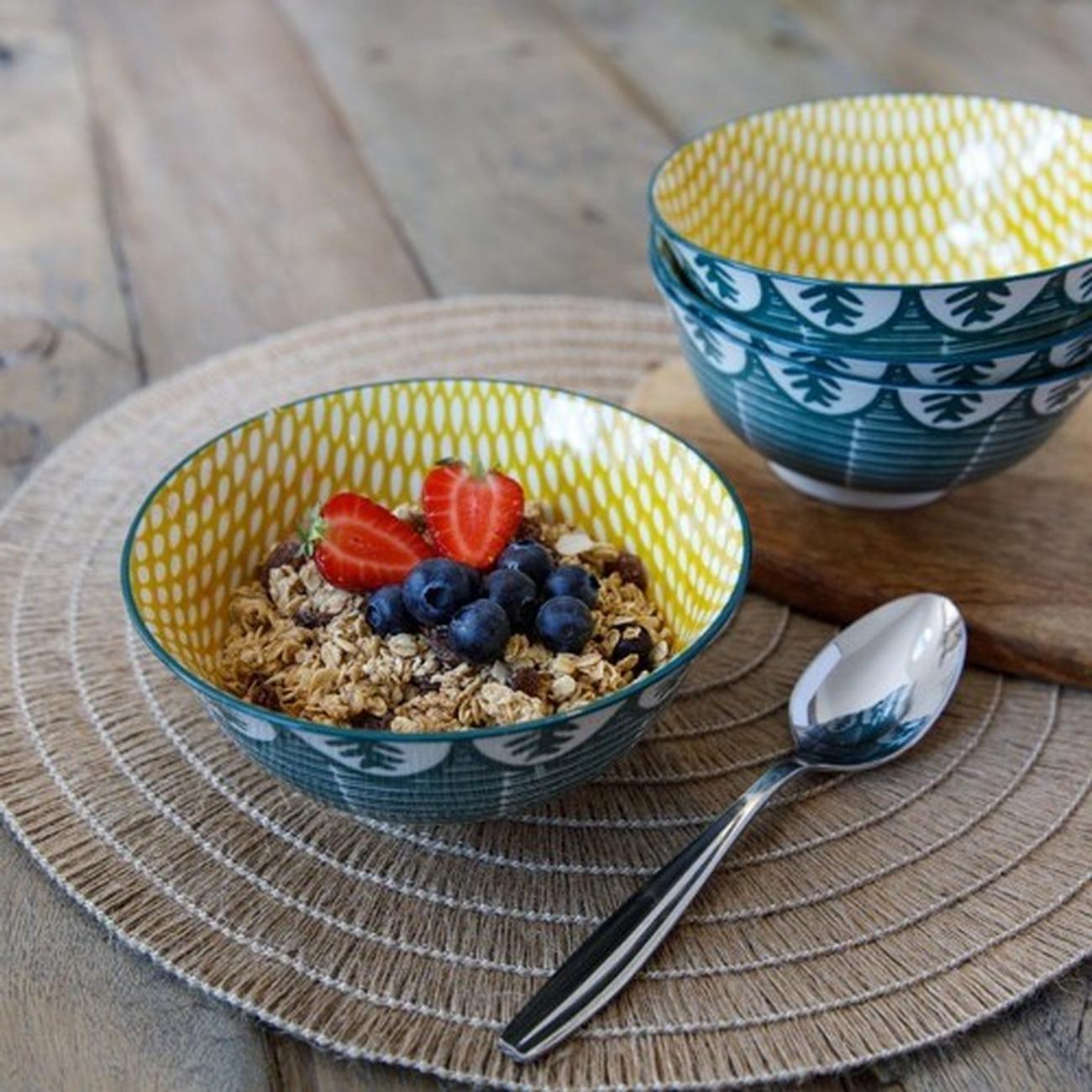 kitchencraft-leafy-green-ceramic-bowl - KitchenCraft Leafy Green Print Ceramic Bowl
