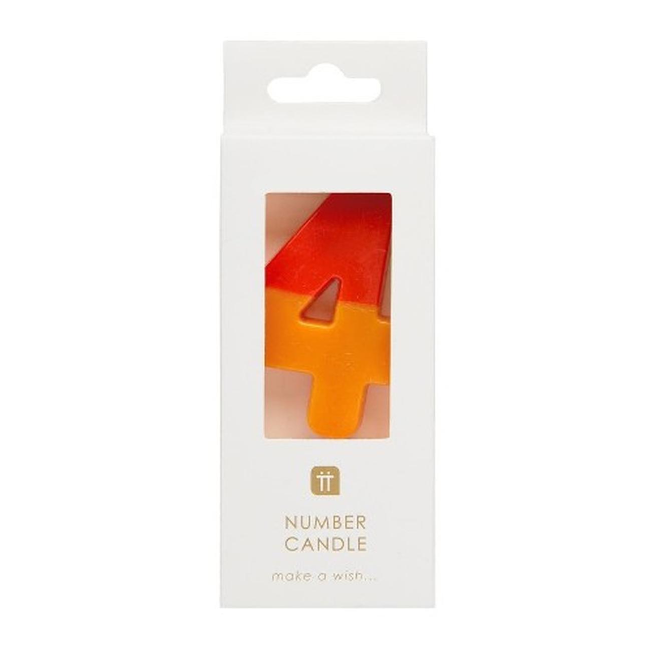 tt-orange-red-4-we-heart-bdays-candle-number - TT Orange & Red Number 4 Candle