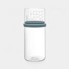 brabantia-glass-storage-jar-measuring-cup-1-litre-mint - Brabantia Glass Storage Jar with Measuring Cup 1L Mint