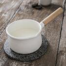 enamel-saucepan-white-wooden-handle - Enamel Milk Pan, White with Wooden Handle