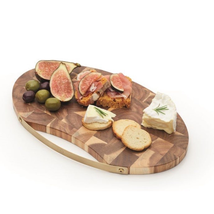 Artesà Large Oval Acacia Wood Serving Board with Brass Handle